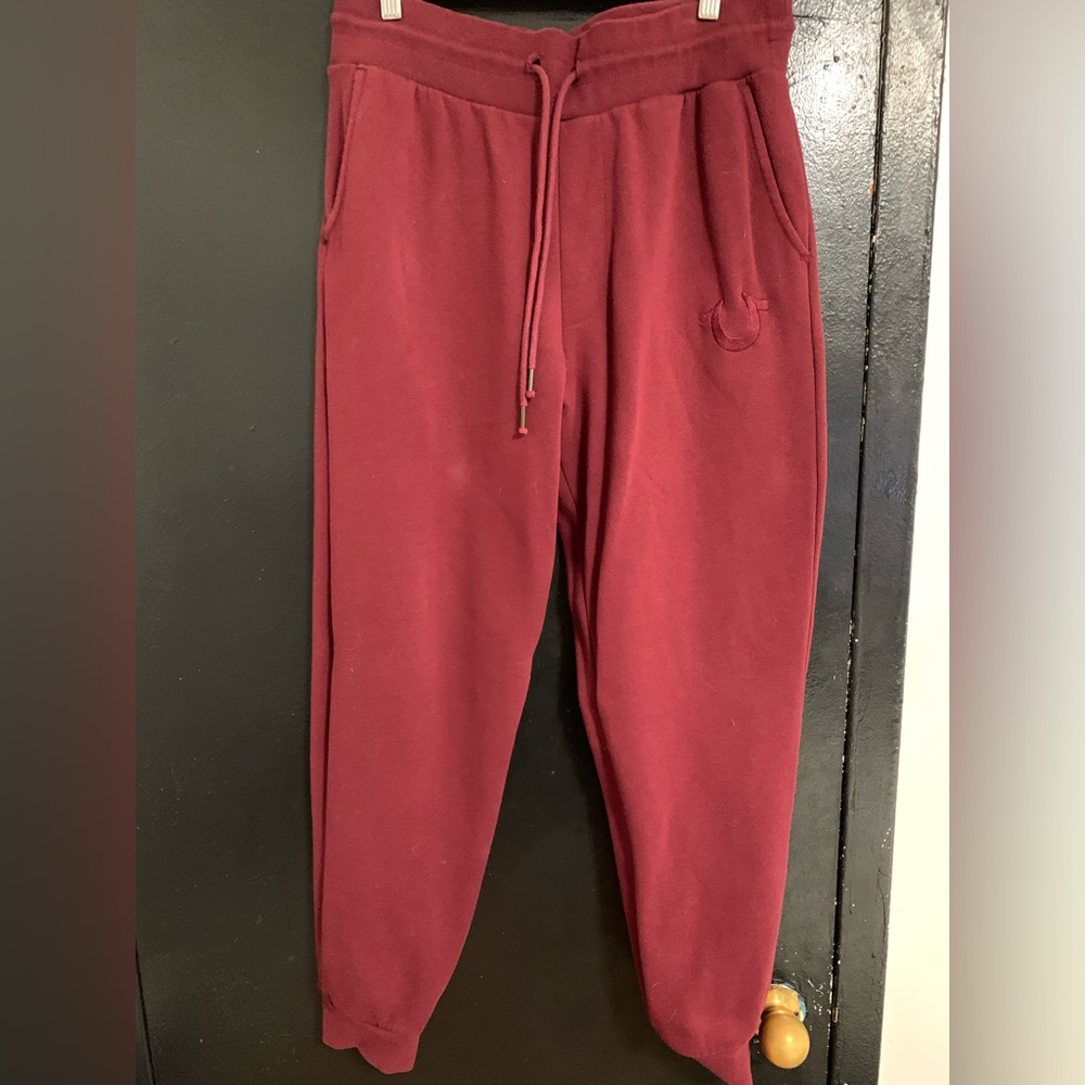 Burgundy True Religion Logo Joggers